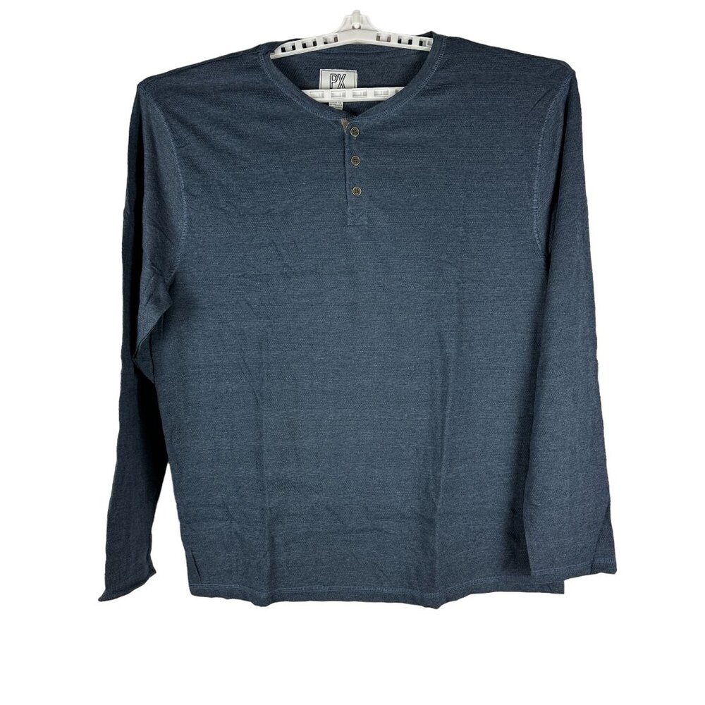 PX Eco-Friendly Henley Shirt Long Sleeve Size XXL Blue Cotton/Polyester Blend